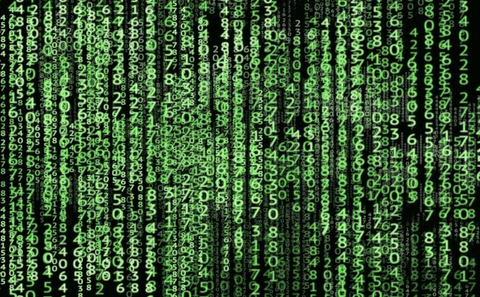 A screenshot from a screen in the style of the film The Matrix